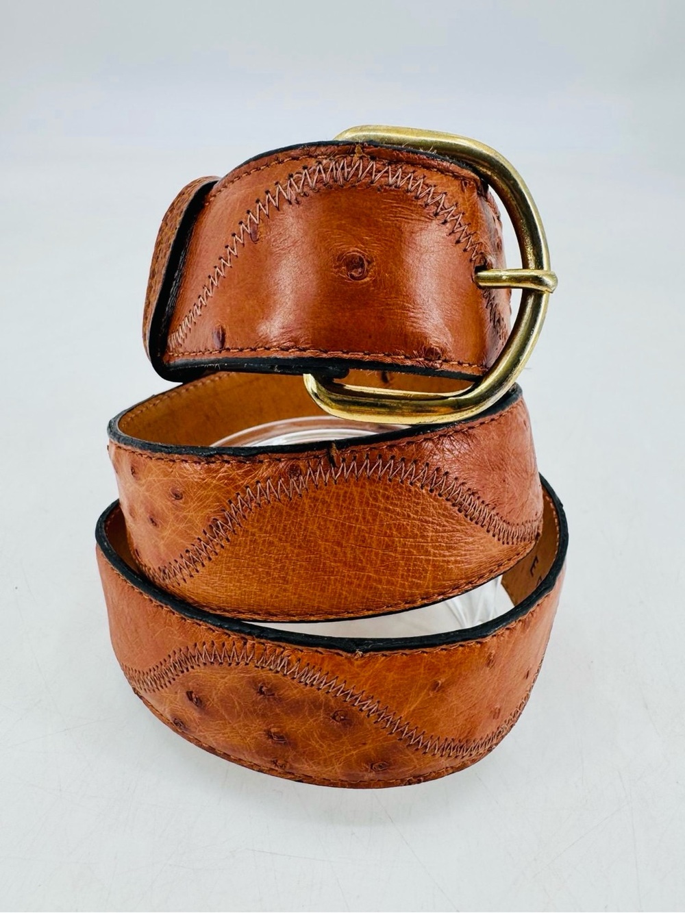 Vintage 80s Dixie Leather Works Grand Ole Opry Full Quill Ostrich Leather Belt